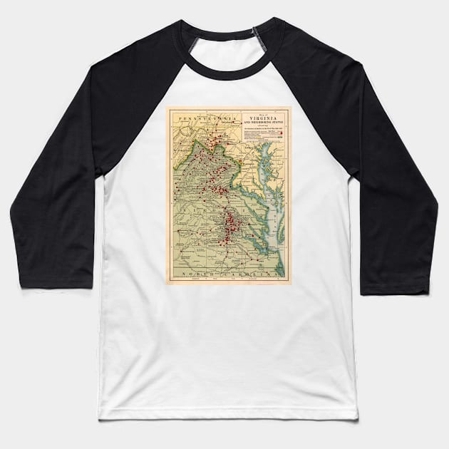 Vintage Virginia Civil War Battlefield Map (1912) Baseball T-Shirt by Bravuramedia